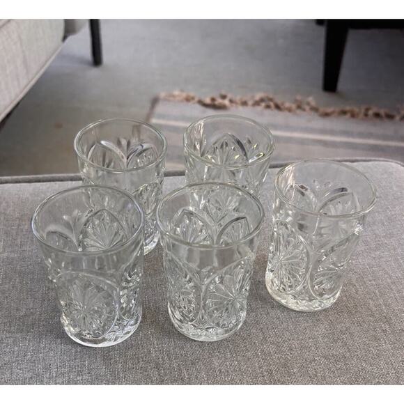 5 Vintage 3.5" Tumblers Antique Indiana Glass Oval Star Clear Juice Pressed - Picture 3 of 7